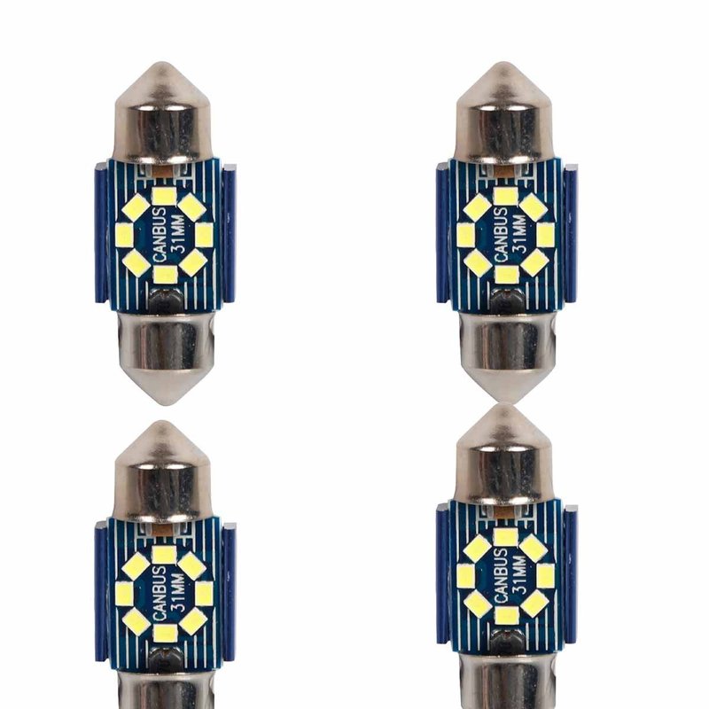 4 Pezzi Lampada Led Siluro 31mm Canbus T11 SV8.5 C5W C10W 8 SMD 2016 12V 24V 2.5W 120lm Bianco 6500K per Auto e Camion