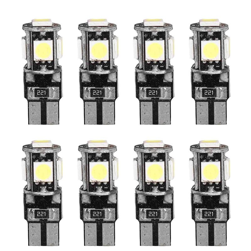 8 Pezzi Lampada Led T10 W5W 194 168 5 SMD 5050 Luce Auto Canbus 12V 1.5W 100lm 25mm Lampadina Bianco Freddo 6500K