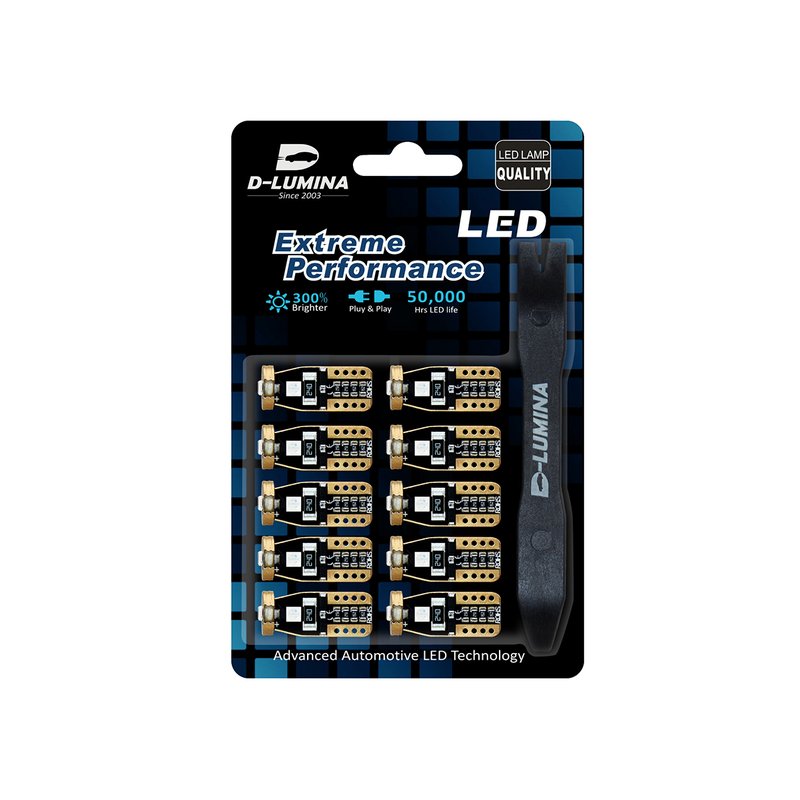 10 Lampada Led T10 W5W Canbus 12V 3 SMD 3030 Blue + Leva Rimozione Antigraffio