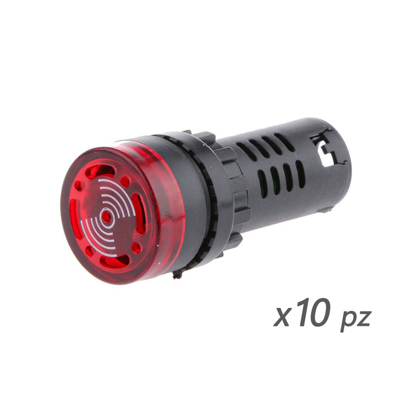 10 Pezzi Indicatore Led Rosso 24V AC/DC Buzzer Allarme Acustico Da Incasso Foro 22mm