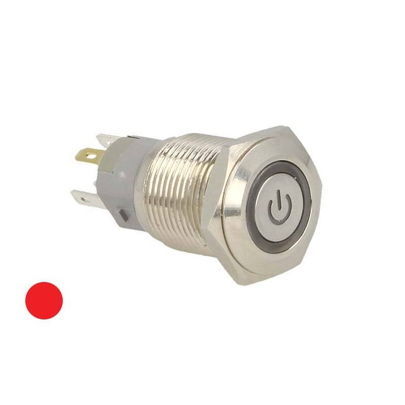 Interruttore Pulsante Bilanciere Rotondo 5 Pin Acciaio Inossidabile Con Spia Led Rosso 12V Auto Moto Foro 16mm