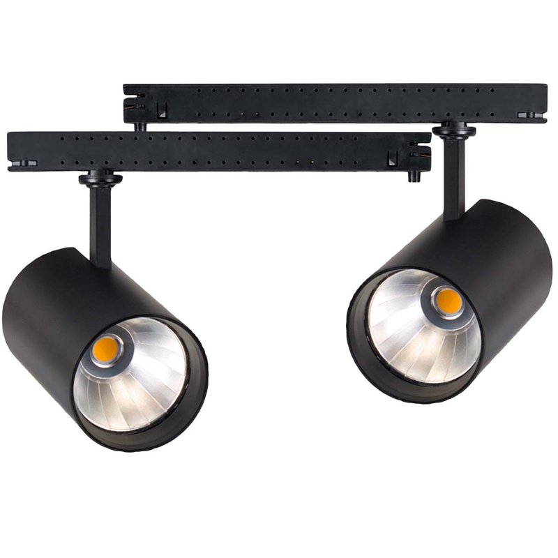 2 Kit Faro Led Da Binario Trifase 30W 4000LM Carcassa Nera 3000K Con Alimentatore Scomparsa CRI 90 UGR 19