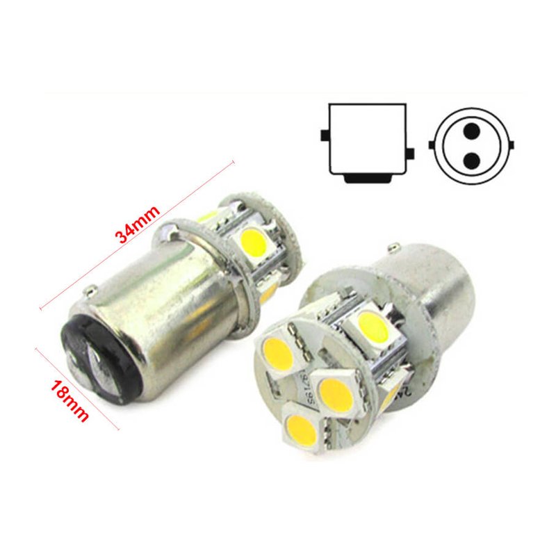 2 Lampade Led Barca Nautica BAY15D Bianco Freddo 12V 24V 2W No Polarita Piedi Sfalfati 7 Smd 5050 Baionetta G18,5