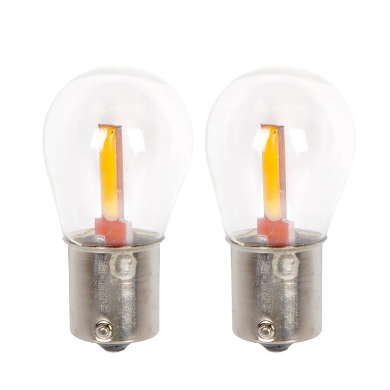 2 Pezzi Lampada Led BA15s S25 P21W 2 Cob 12V 24V 300lm 1.7W Luce Gialla Ambra Piedi Dritti H50mm