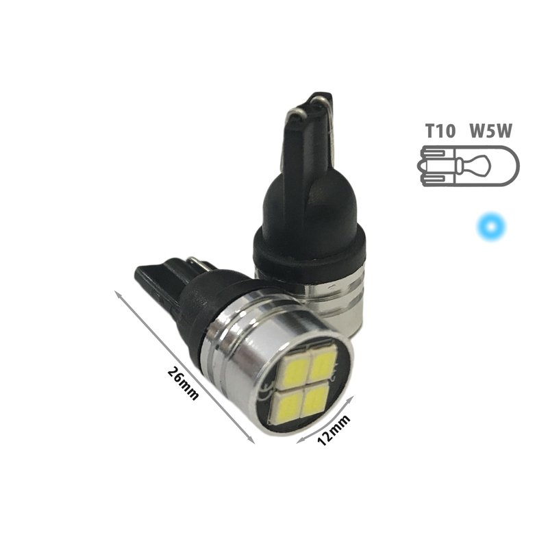 24V Lampada Led T10 W5W Bianco Freddo Con 4 Smd 2835 Frontale No Polarita Durata Garantita