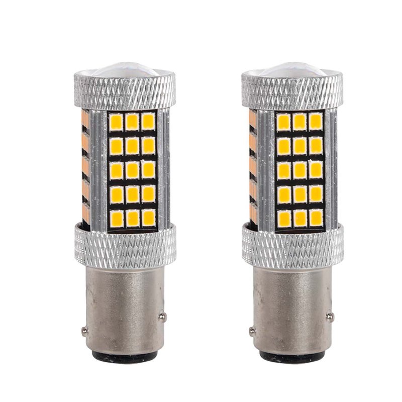 2pz Lampada Led BAZ15D S25 P21/5W 66 SMD 2835 12V 24V 300lm 4W/1.5W Doppio Filamento Luce 360 Ambra Piedi Sfalsati 55mm