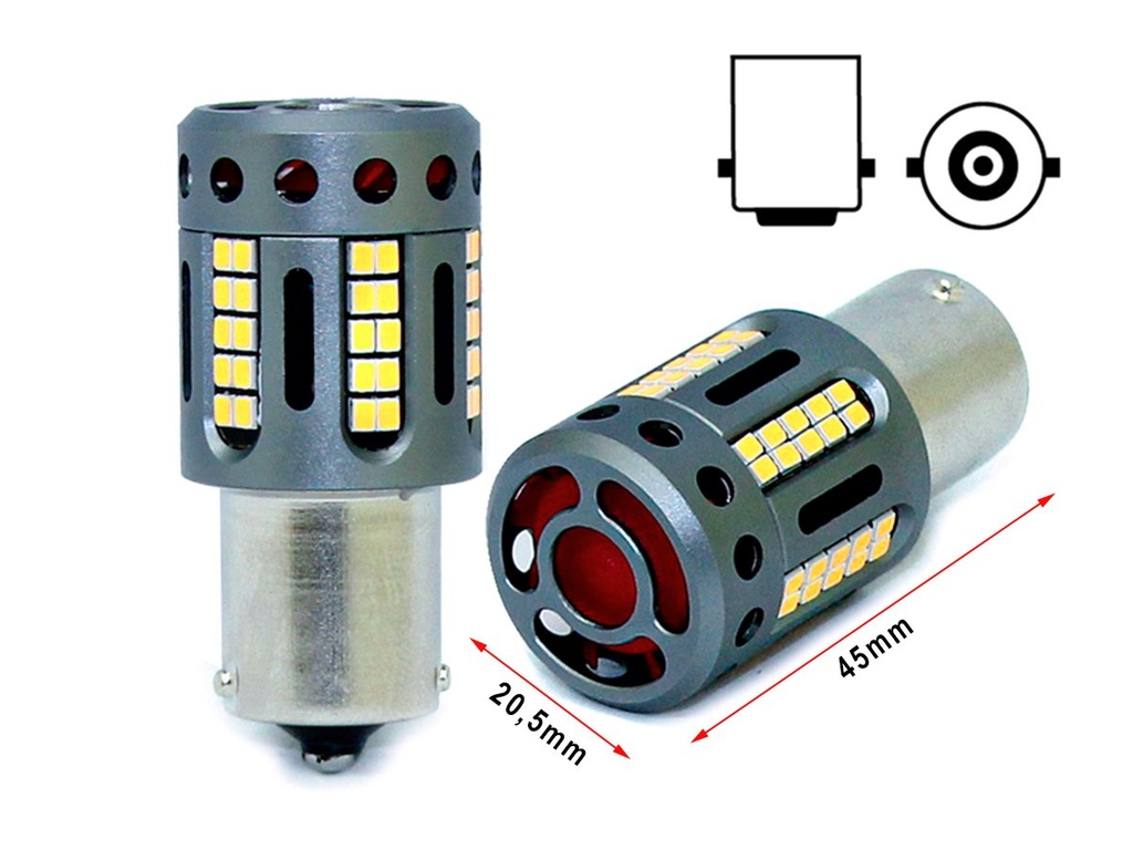 Lampada Led 1156 BA15S P21W 100% Canbus 12V 21W Effettiva Bianco 6000K Piedi Dritti Con Ventola In Testa