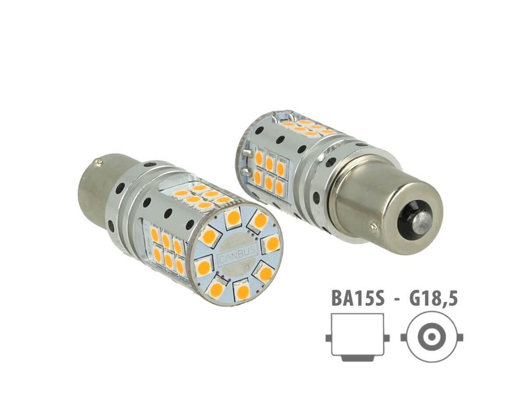 Lampada Led 1156 BA15S P21W Canbus 12V 25W Reale Arancione Per Frecce No Errore 32 Smd 3030