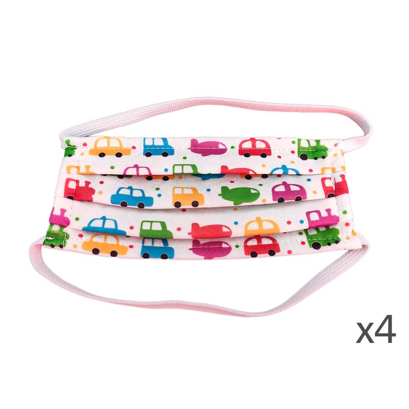 4 Mascherine Per Bambini Disegno Car Macchina Maschile Made in Italy Tessuto TNT