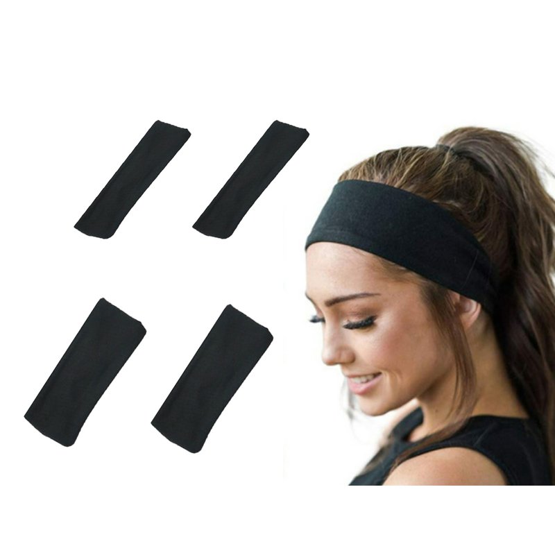 4 Pezzi Fascia Sportiva Capelli Nero per Uomo e Donna Larga 5,5cm