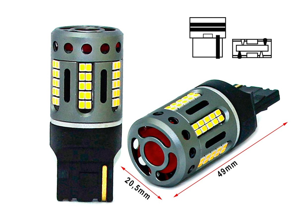 Lampada Led 7440 T20 W21W 100% Canbus 12V 21W Effettiva Bianco 6000K Con Ventola In Testa