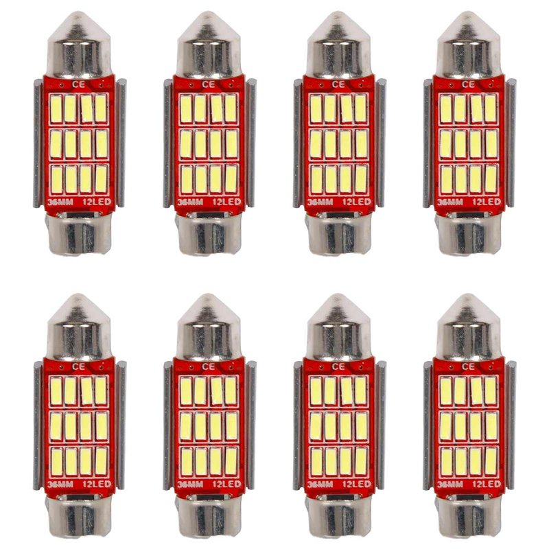 8 Pezzi Lampada Led Siluro 36mm Canbus T11 SV8.5 C5W C10W 12 SMD 4014 12V 1.8W 180lm Bianco Freddo 6500K