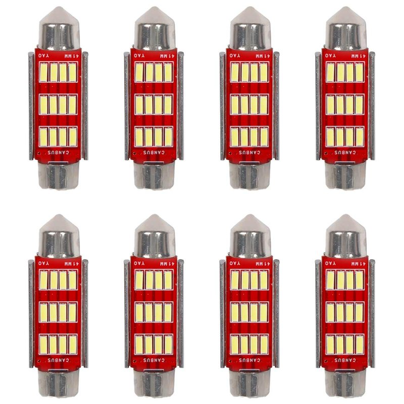 8 Pezzi Lampada Led Siluro 41mm Canbus T11 SV8.5 C5W C10W 12 SMD 4014 12V 1.8W 180lm Bianco Freddo 6500K