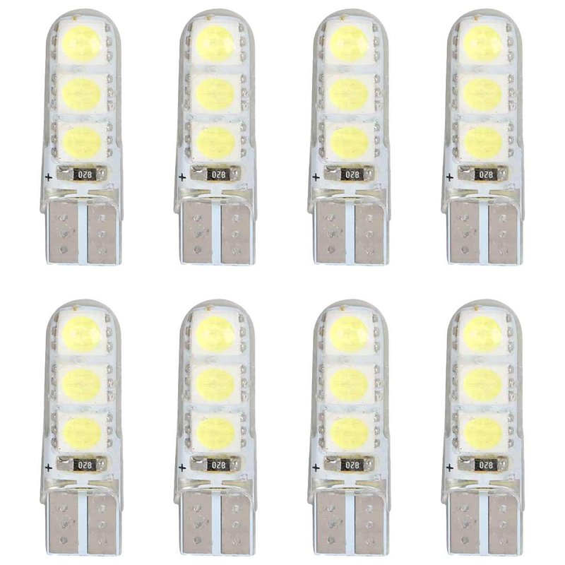 8 Pezzi Lampada Led T10 W5W 6 SMD 5050 12V 0.8W 60lm Bianco Freddo 6500K 34mm