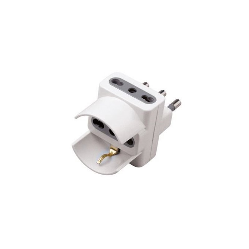 Adattatore Spina Elettrica 16A 2P+T Con 2 Prese 10/16A + 1 Schuko 16A 250V Bianco Max 1500W SKU-8724