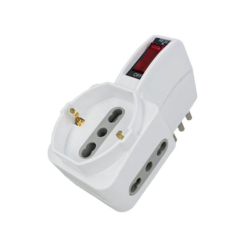 Adattatore Triplo Con Interruttore Spina 10A 2 Prese 10/16A Bipasso + 1 Presa Schuko 250V Bianco SKU-8743