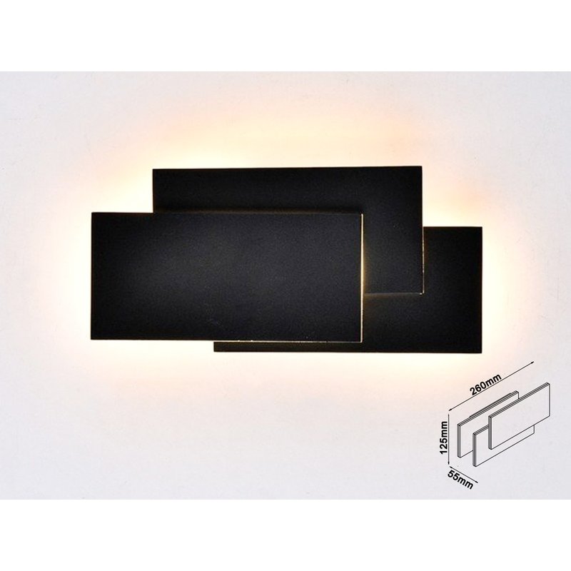 Applique Lampada LED da Muro 12W 3000K Carcassa Nera Rettangolare con Forme Sovrapposte IP20 SKU-218204