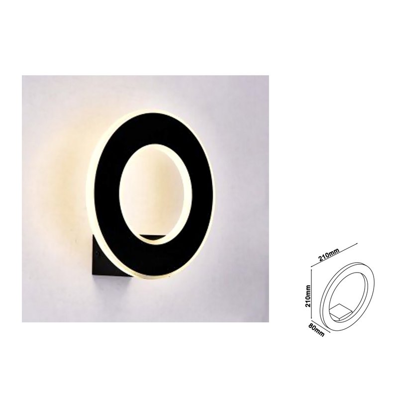 Applique Lampada LED da Muro Circolare 9W 3000K Carcassa Nera IP20 Effetto Sole SKU-8227