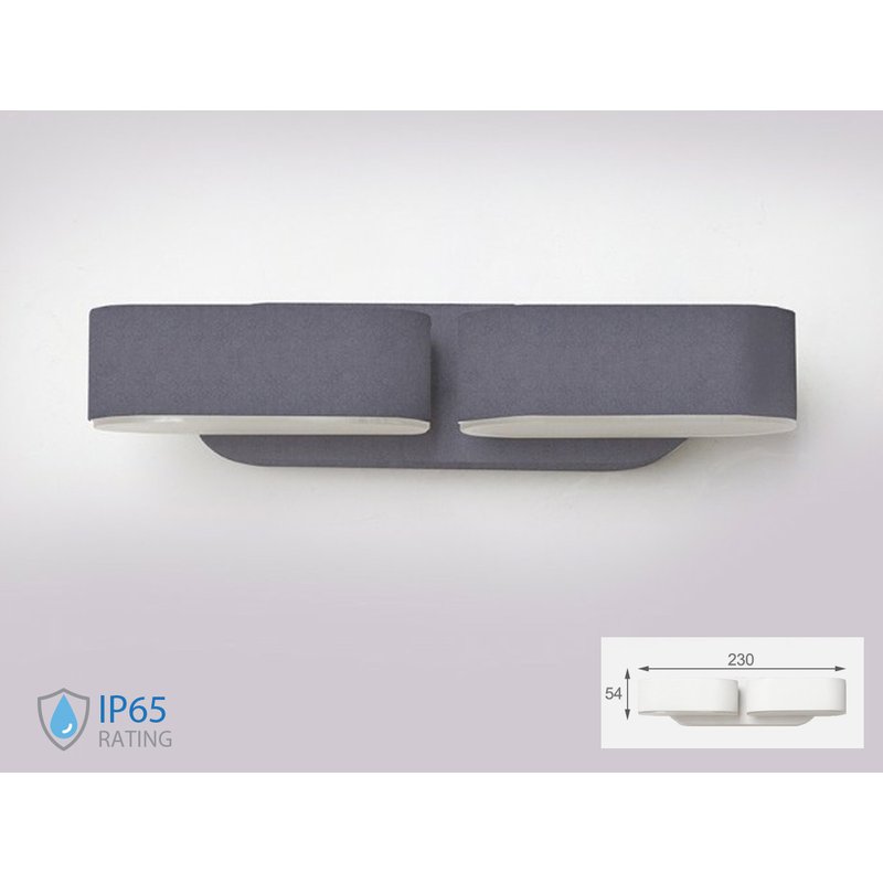 Applique Lampada LED da Muro Ovale 12W 3000K Carcassa Grigia con Doppia Testa Ruotabile IP65 SKU-8294