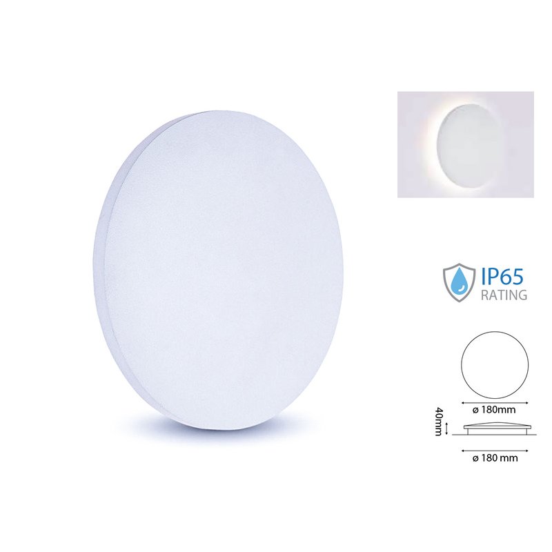 Applique Lampada LED da Muro Rotonda 9W 3000K Effetto Sole IP65 Carcassa Bianca SKU-7526