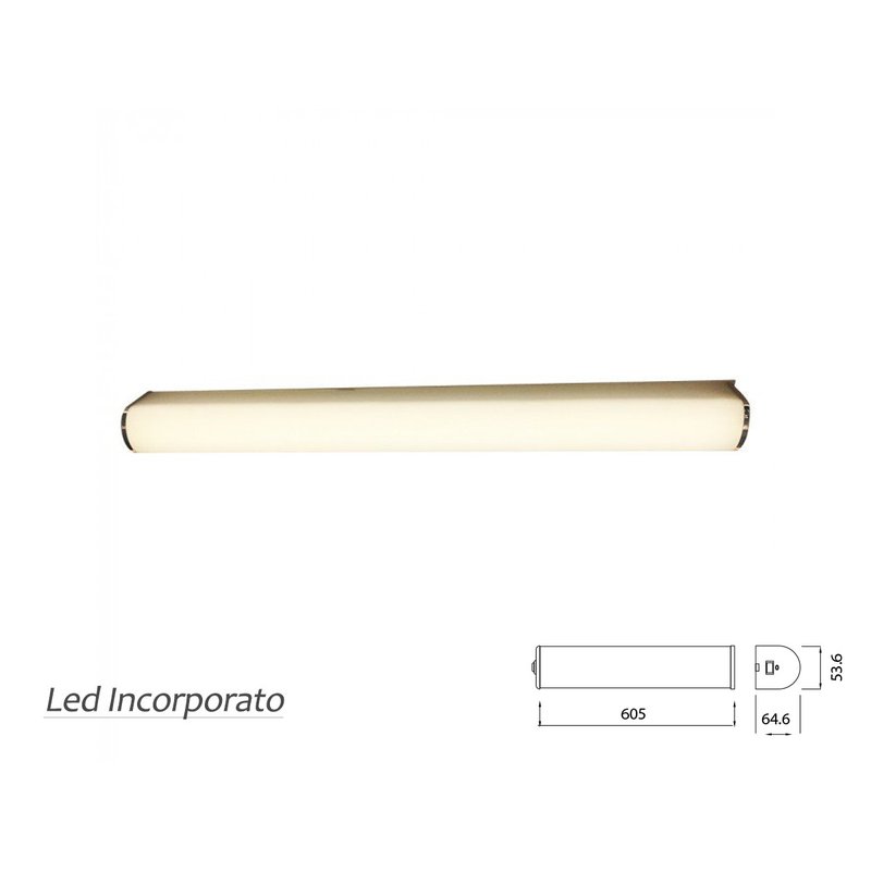 Applique Lampada Led Da Parete Moderna 10W Tappo Cromato Lunghezza 605mm 4000K Per Specchio Bagno SKU-3916