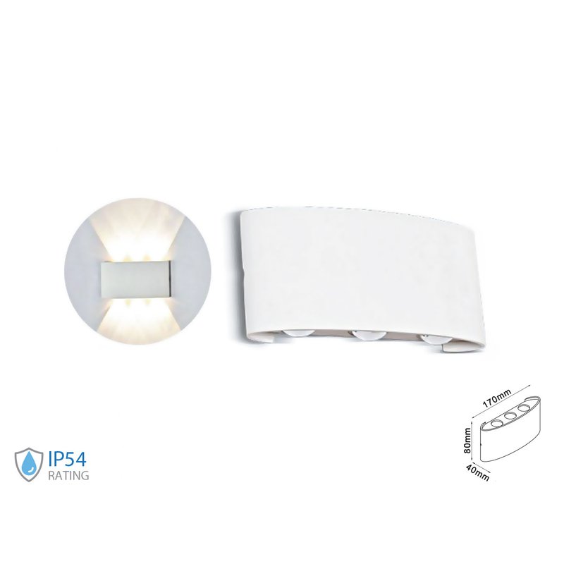 Applique Led Da Parete 6W Caldo 3000K Carcassa Bianca Doppio Illuminazione Up-Down IP54 SKU-218613