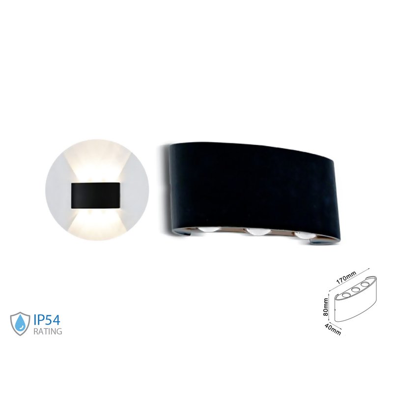 Applique Led Da Parete 6W Caldo 3000K Carcassa Nera Doppio Illuminazione Up-Down IP54 SKU-218615