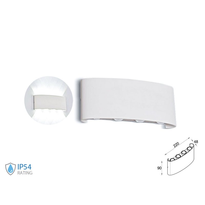 Applique Led Da Parete 8W Caldo 3000K Carcassa Bianca Doppio Illuminazione Up-Down IP54 SKU-218617