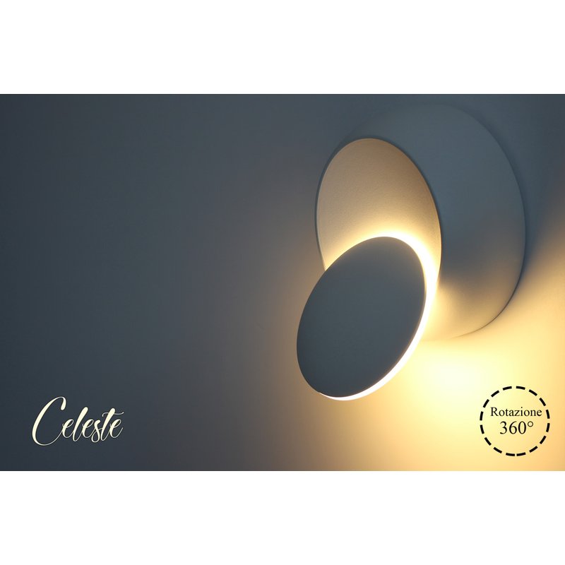 Applique Led Da Parete Celeste 5W Carcassa Bianca Rotondo Bianco 4000K Orientabile 360 Gradi SKU-7093