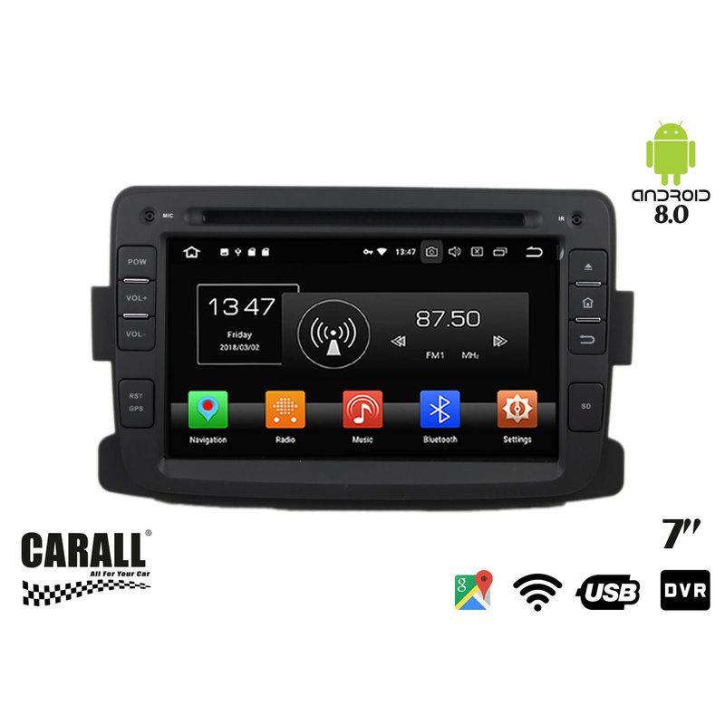 Autoradio Android 8,0 Dacia Duster GPS DVD USB SD WI-FI Bluetooth Navigatore