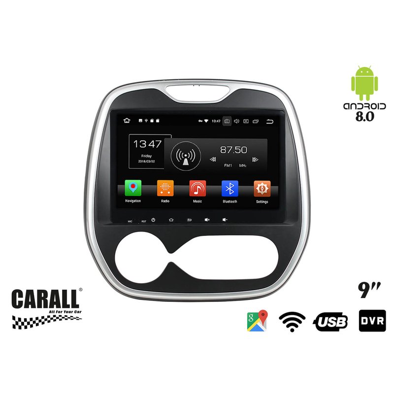 Autoradio Android 8,0 Renault Captur GPS DVD USB SD WI-FI Bluetooth Navigatore