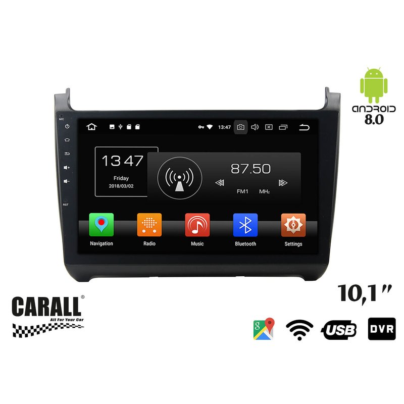 Autoradio Android 8,0 VW Polo GPS DVD USB SD WI-FI Bluetooth Navigatore