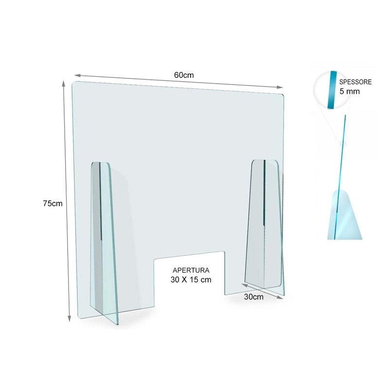 Barriera Protettiva In Plexiglass H75X60L cm Per Operatore Da Banco Made In Italy