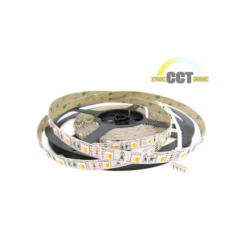 Bobina Striscia Strip Led CCT 300 SMD 5050 WWR 12V Bianco Caldo Neutro Freddo Tutto In Uno Da 2700K A 10000K 5 Metri IP20