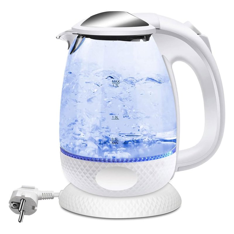 Bollitore Acqua Elettrico 1,7 Litri In Vetro 2200W Spina Schuko 16A Bianco