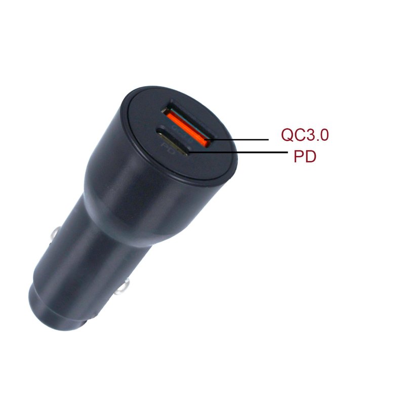 Caricatore Da Auto 2 Porte USB C PD USB-A QC3.0 Ricarica Rapido Massimo 18W Rotondo 29mm