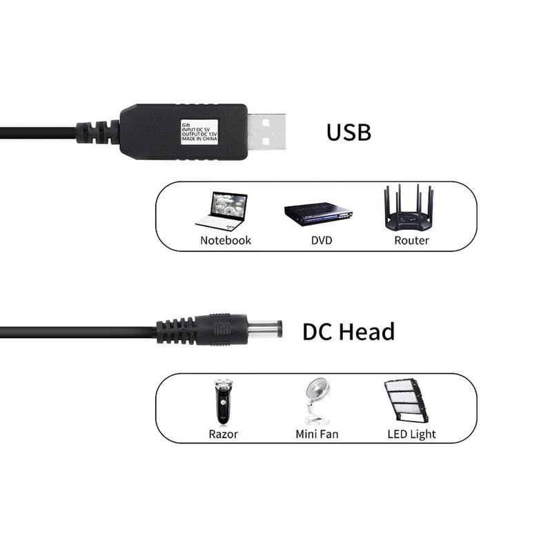 Cavo Convertitore Di Tensione Da USB 5V a Jack DC 5,5X2,1mm 12V Lunga 1M