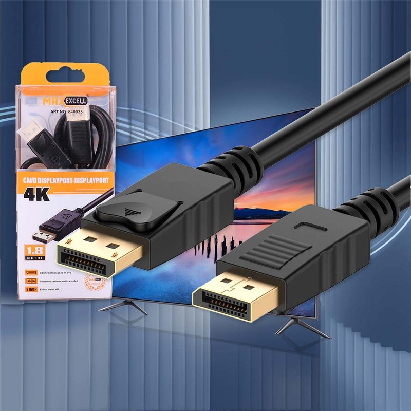 Cavo DisplayPort Placcato in Oro 4K UltraHD Audio e Video in Alta Definizione Compatibile con Monitor e Proiettori fino a 144Hz di Resoluzione 1.8m