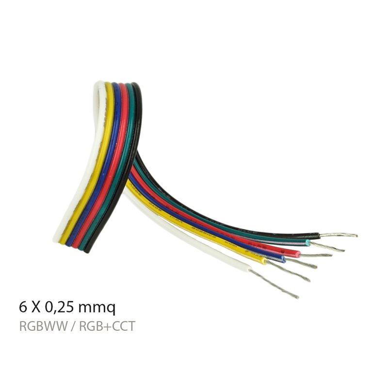 Cavo Filo Elettrico Esa Polare 6 X 0,25 mmq Per Striscia Led RGBWW RGB+CCT 1 Metro