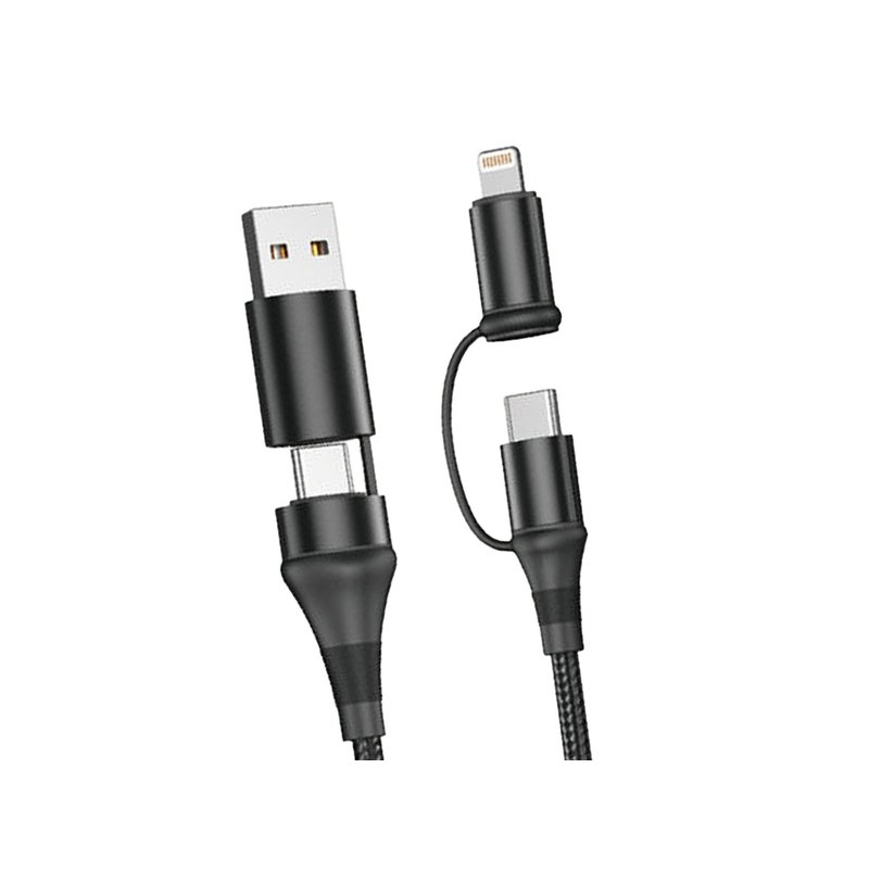 Cavo USB 4 In 1 USB-A USB-C Lightning Nylon Intrecciato 1 Metro Ricarica Veloce Massimo 60W