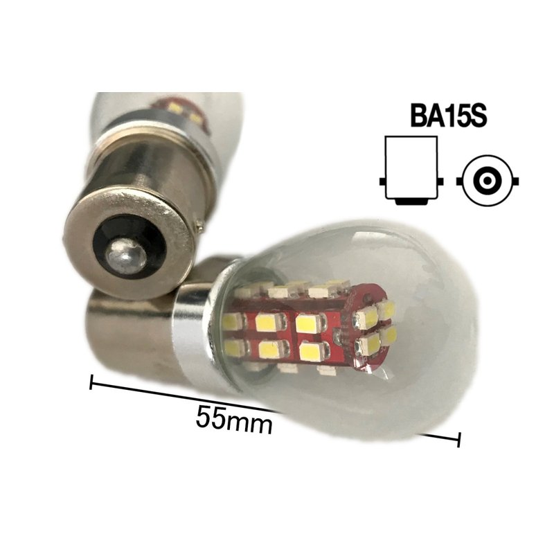 Coppia 2 Lampade Led BA15S 1156 P21W Con 28 Smd 3014 Giallo Arancione 12V 2W Stessa Grandezza Originale