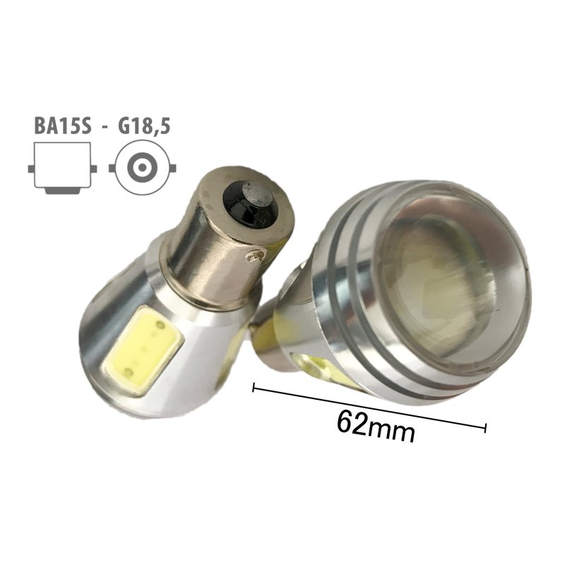 Coppia 2 Lampade Led BA15S 1156 P21W Con 5 Power Led Da 2W Bianco Freddo 6000K 12V 10W