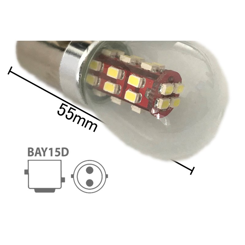 Coppia 2 Lampade Led BAY15D 1157 P21/5W Con 28 Smd 3014 Bianco Freddo 6000K 12V 2W Stessa Grandezza Originale