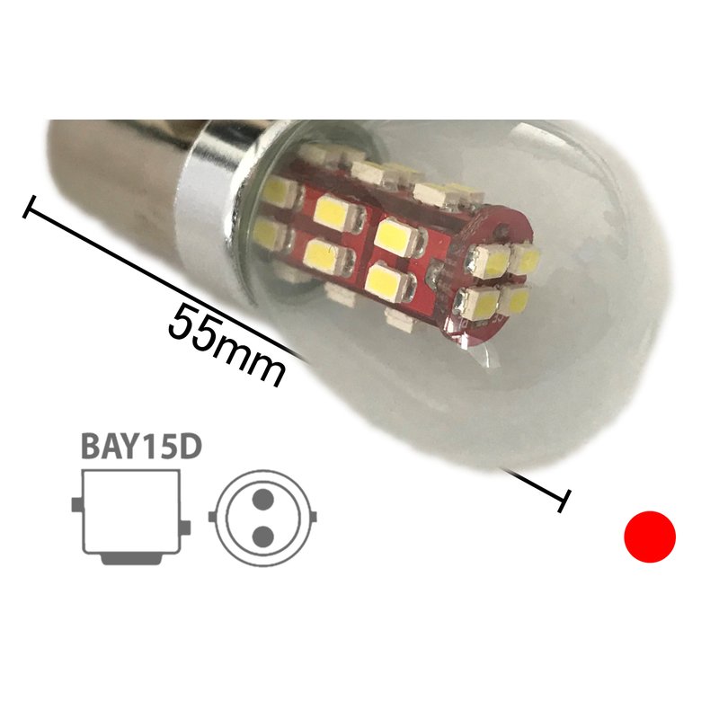 Coppia 2 Lampade Led BAY15D 1157 P21/5W Con 28 Smd 3014 Rosso 12V 2W Stessa Grandezza Originale