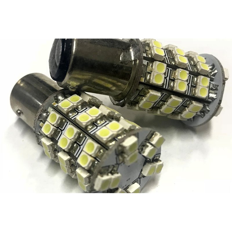 Coppia 2 Lampade Led BAY15D 1157 P21/5W Con 60 Smd 3528 Bianco Freddo 6000K 12V 2W