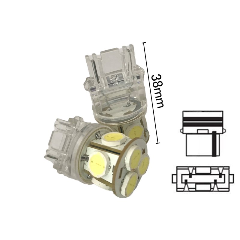 Coppia 2 Lampade Led T25 P27W 3156 Con 8 Smd 9080 Bianco Freddo 6000K 12V 4W