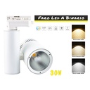 Faro Lampada Led A Binario 30W Mono Fase CCT CRI 90 Carcassa Bianca 2700K 4000K 6000K 3 In 1 Luce Stretta 24 Gradi