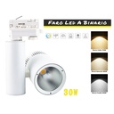 Faro Lampada Led A Binario 30W Trifase CCT CRI 90 Carcassa Bianca 2700K 4000K 6000K 3 In 1 Luce Stretta 24 Gradi