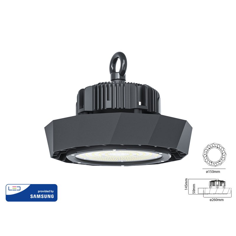 Faro Led Campana Industriale UFO 100W 4000k 90 Gradi 120LM/W IP65 Dimmerabile 1-10V Chip Smd Samsung Garanzia 5 Anni SKU-583