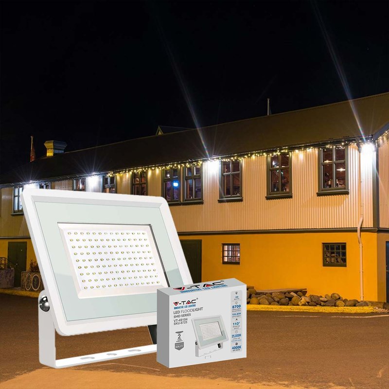 Faro Led Flood Light 100W 8700lm IP65 Slim 270x222x27mm Carcassa Bianca Luce 4000K SKU-6725